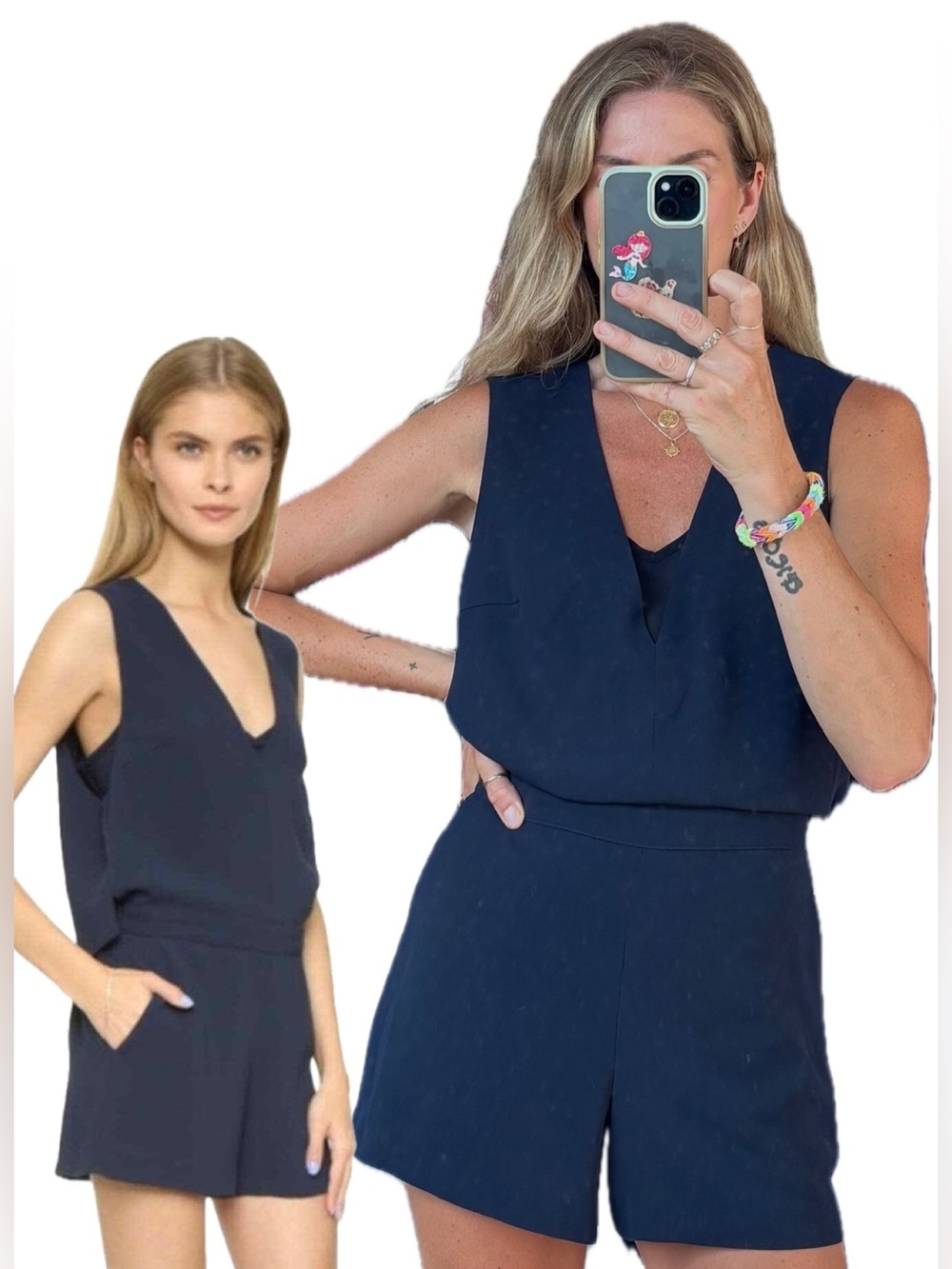 Club Monaco Navy Blue Crepe V Neck Sleeveless Romper Playsuit